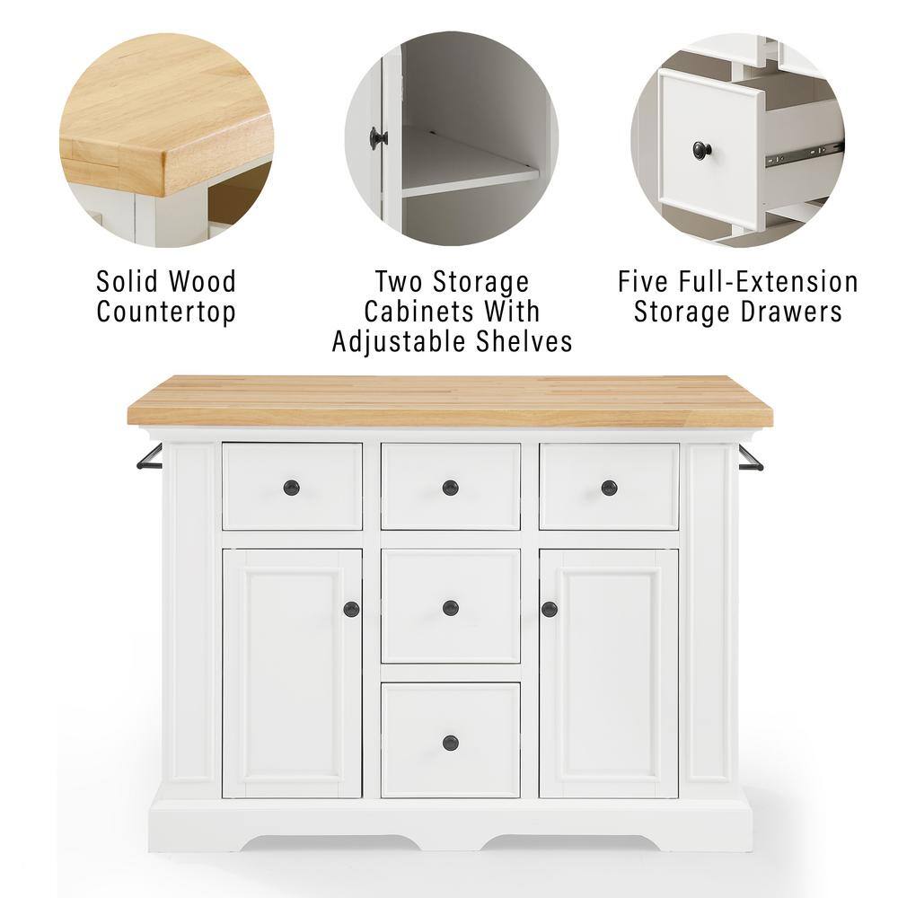 Julia 50'' White Kitchen Island Set with 2 X-Back Stools