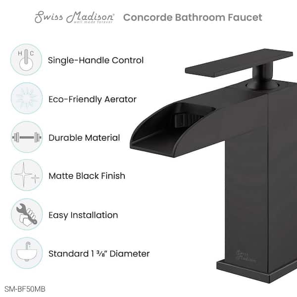 Concorde Single-Handle Single-Hole Bathroom Faucet with Waterfall in Matte Black