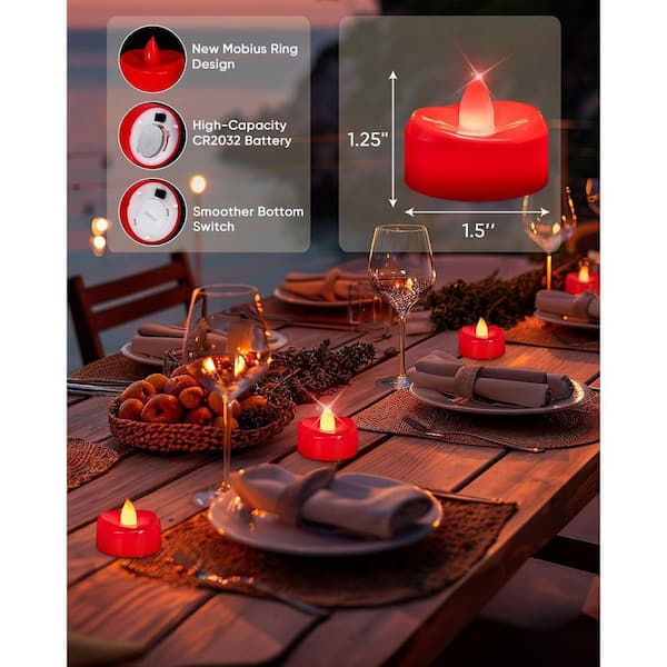 24-Pack Red LED Flameless Tea Candles: Battery Operated, Realistic