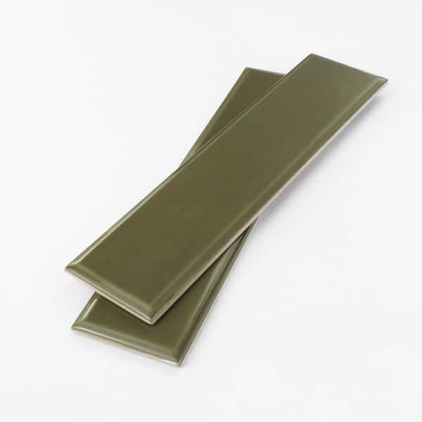 Chateau 3 in. x 6 in. Moss Gloss Ceramic Subway Tile Sample