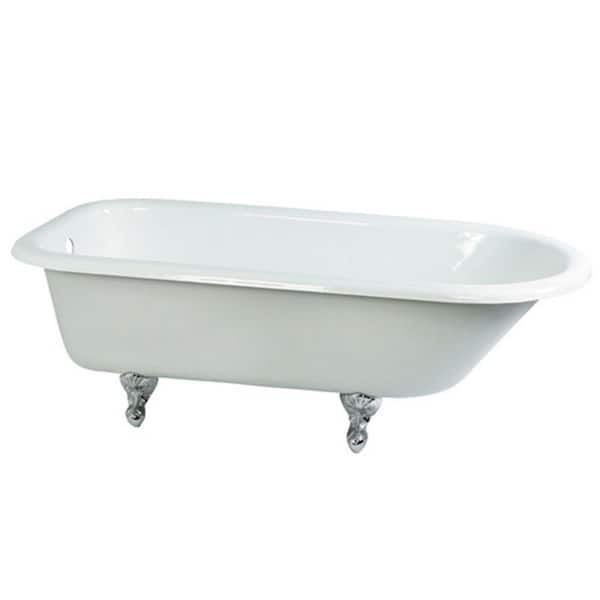 Aqua Eden 67 in. Cast Iron Polished Chrome Roll Top Clawfoot Bathtub in White