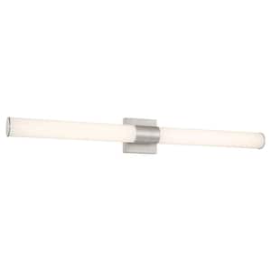 Vantage 36 in. 1-Light Brushed Nickel CCT LED Tube Vanity Light with White Acrylic Shade