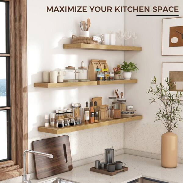 47 in. W x 9 in. D Oak Floating Decorative Wall Shelf (Set-2) TG