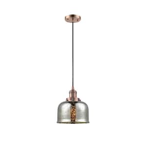 Bell 1-Light Antique Copper Bowl Pendant Light with Silver Plated Mercury Glass Shade