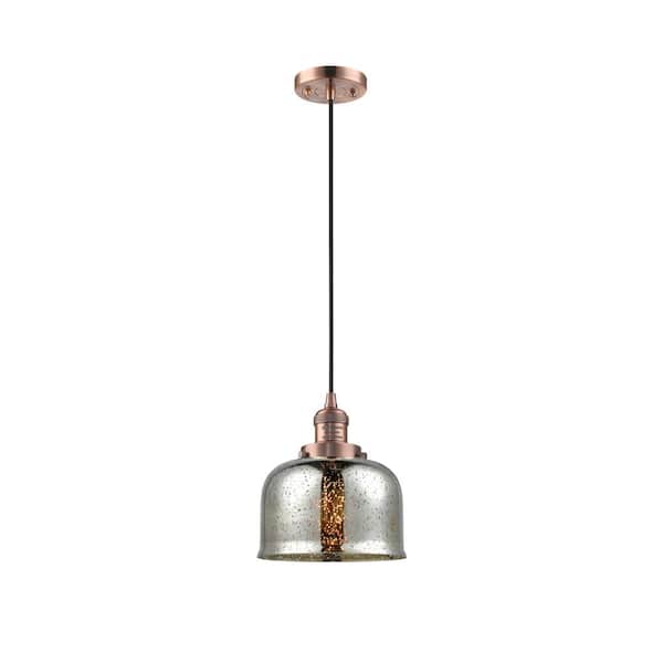 Innovations Bell 1-Light Antique Copper Bowl Pendant Light with Silver Plated Mercury Glass Shade