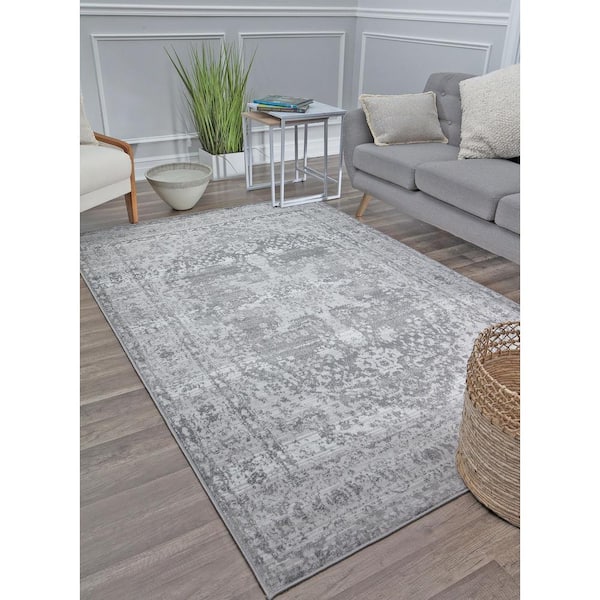 Freya Gray Modern Washable Area Rug, 5x7, Sold by at Home