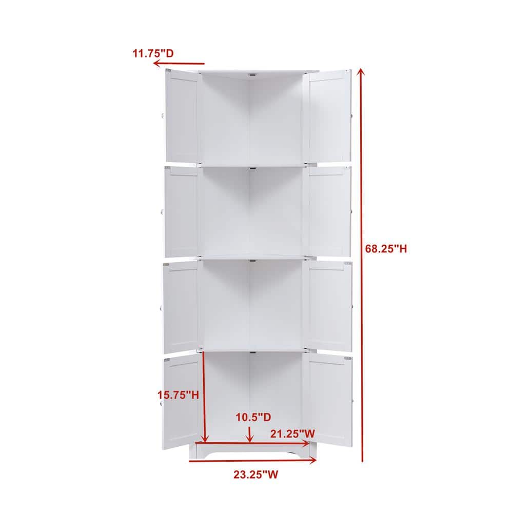 White 68" Tall Corner Kitchen Pantry Cabinet with 8 Doors