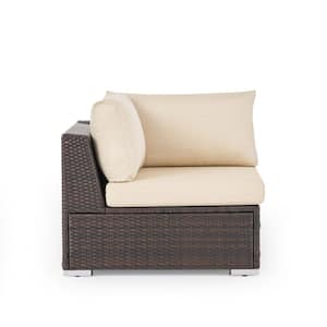 Santa Rosa Multi Brown 6-Piece Wicker Outdoor Sectional Set with Beige Cushions