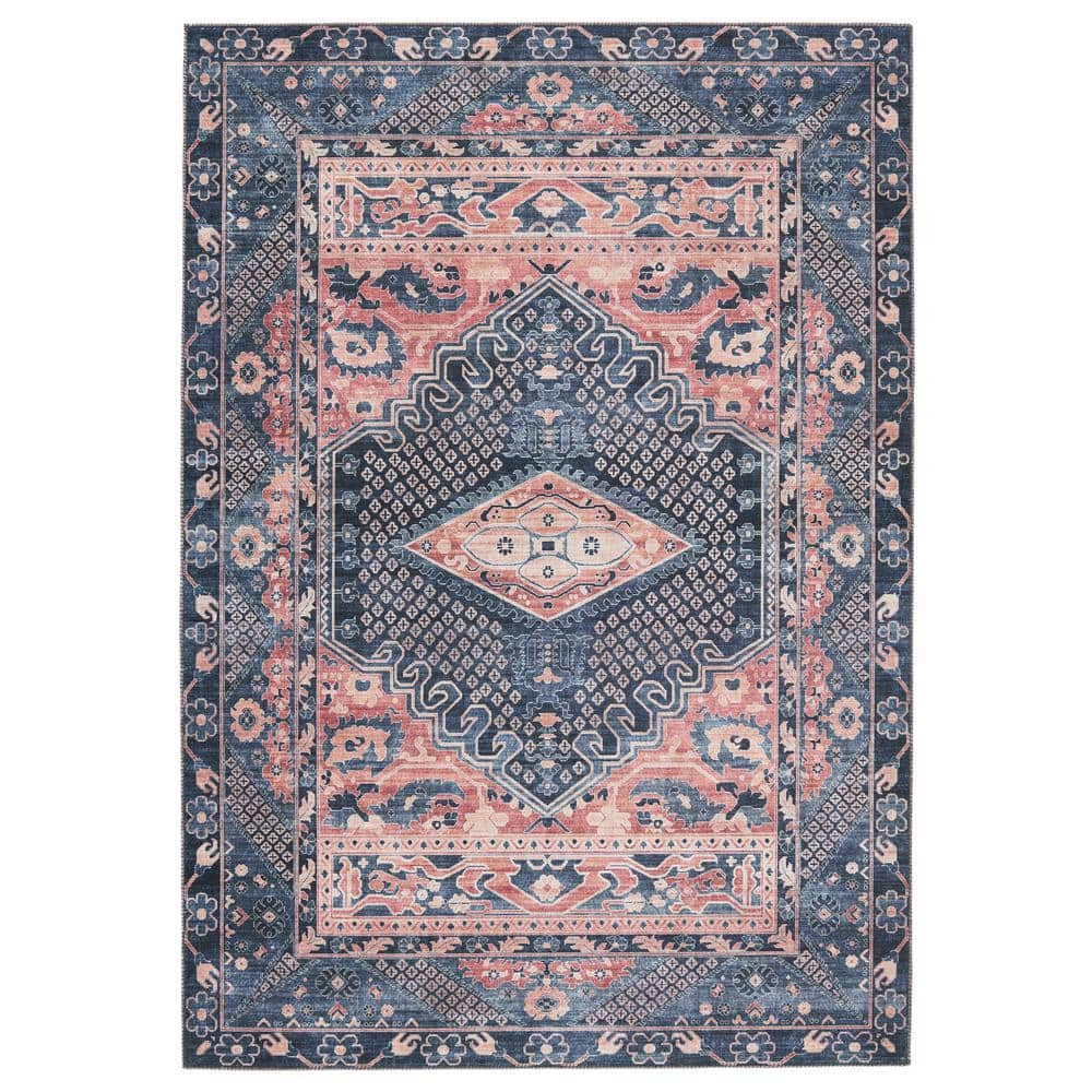 Reversible Medallion 6' x 9' Blue Synthetic Area Rug