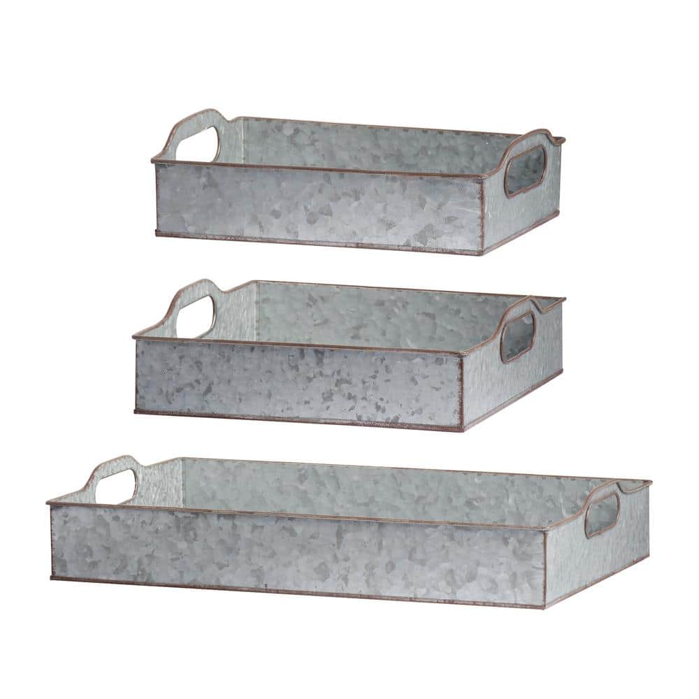 Modern Industrial Design Set of 3-Decorative Galvanized Gray Nesting Tray, 