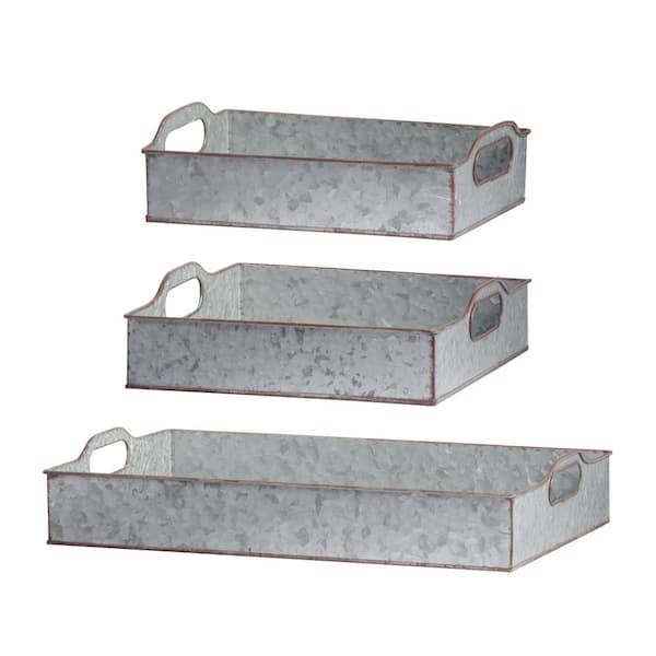 Unbranded Modern Industrial Design Set of 3-Decorative Galvanized Gray Nesting Tray, for Candle, Potted Succulent, Book, and More