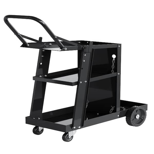 3-Tier Steel Welding Cart with Higher Handle, Industrial Welder Utility Cart for Workshop and Equipment Storage