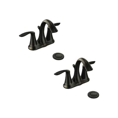 Eva 4 in. Centerset 2-Handle High-Arc Bathroom Faucet in Oil Rubbed Bronze (2-Pack)