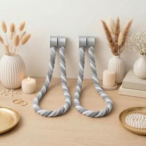 24.8 in. Magnetic Braided Cord Curtain Tiebacks Cotton Woven in Light Grey/Dark Grey (2-Set)
