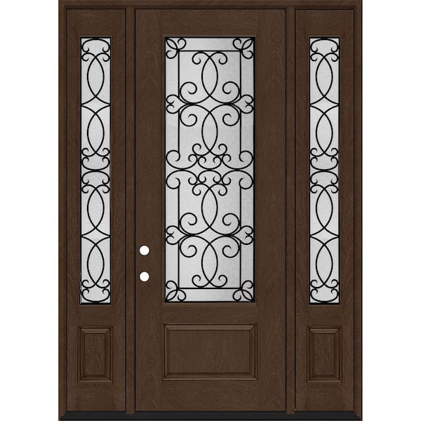 Regency 64 in. x 96 in. 3/4 Lite Georgian Decorative Glass RHIS Hickory Mahogany Fiberglass Prehung Front Door Dbl12 in.
