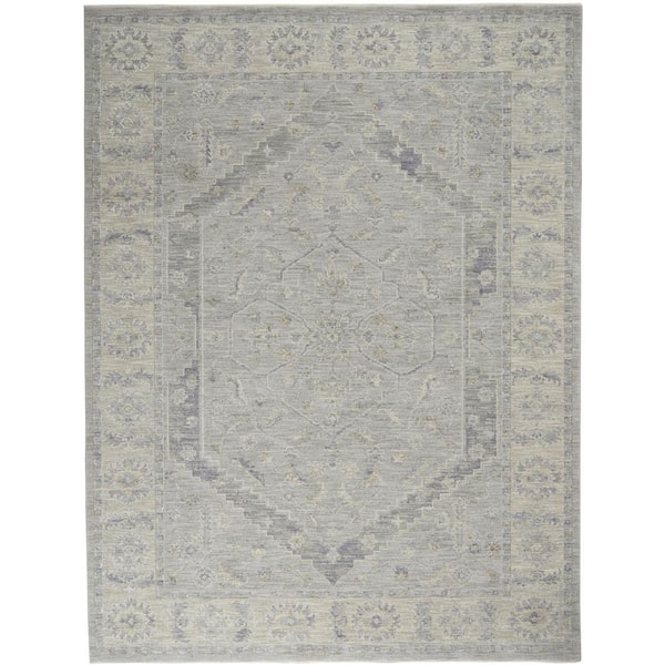 8 ft. x 10 ft. Ivory and Gray Floral Power Loom Area Rug