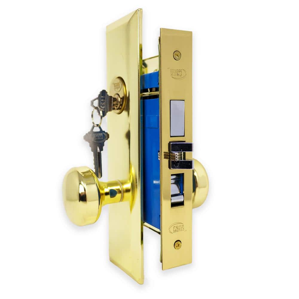 Premier Lock Brass Mortise Entry Left Hand Door Lock Set with 2.75 in. Backset, 2 SC1 Keys and Wide Face Plate-Hex -  ML02