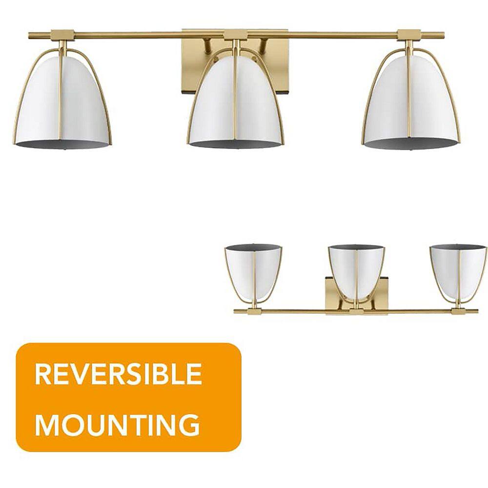 Brushed Brass 29" Vanity Light with White Metal Dome Shades