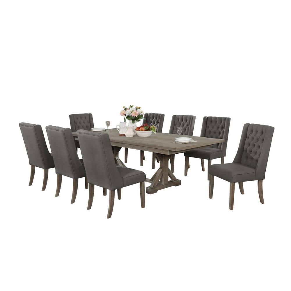 Best Quality Furniture Linda 9Piece Rectangular Rustic Grey Wood Top