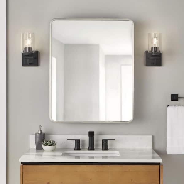 Glacier Bay 24 in. W x 30 in. H Rounded Corner Rectangular Brushed Nickel Medicine Cabinet with Mirror
