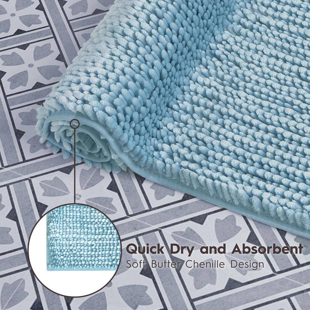 Aqua Blue Chenille Non-Slip 2-Piece Bath Rug Set