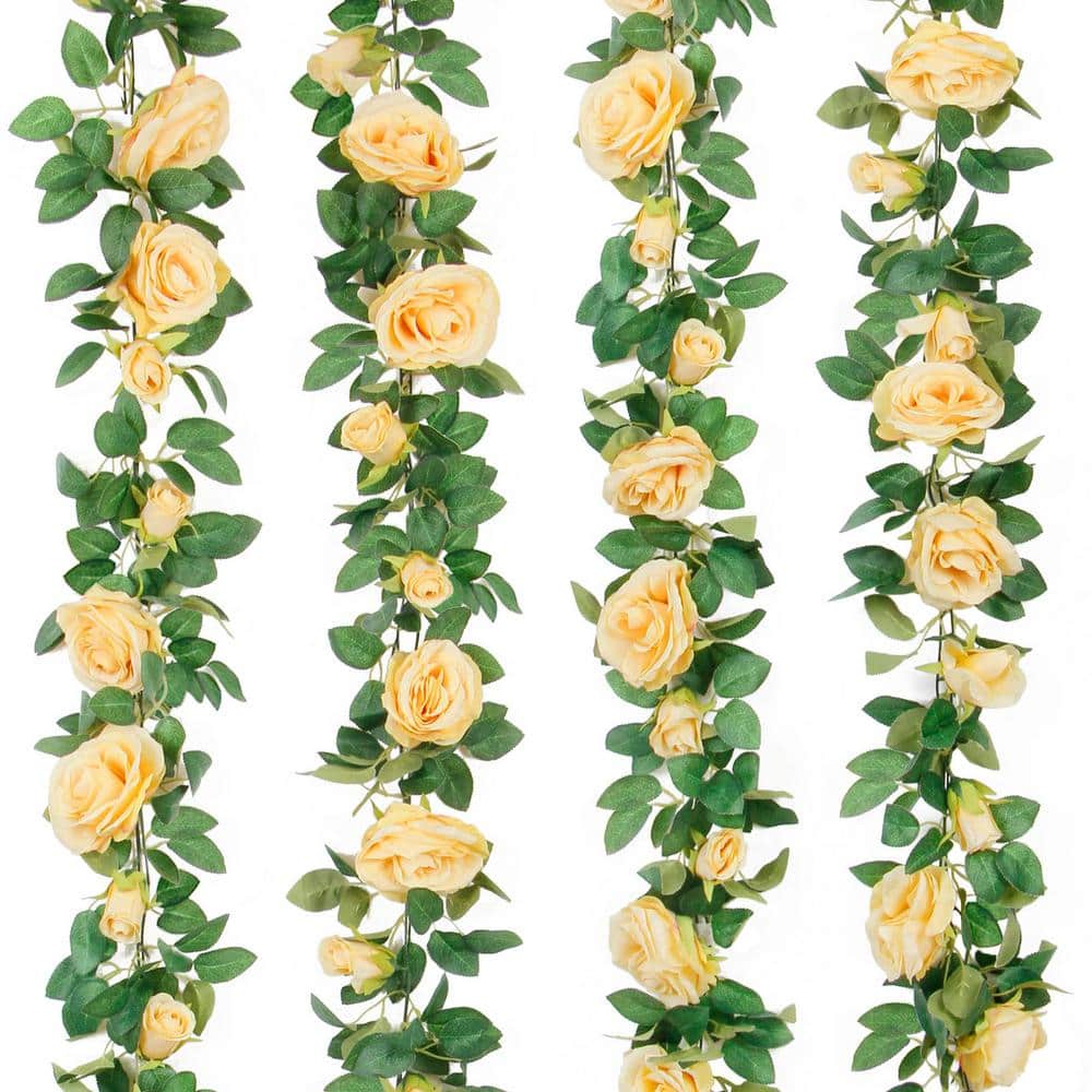 78 in. Champagne Artificial Rose Vine Fake Flower Garland Fake Silk Rose Ha