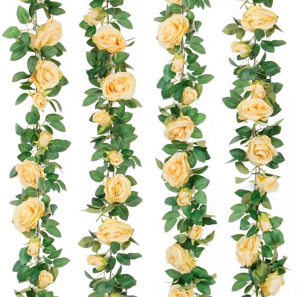 78 in. Champagne Artificial Rose Vine Fake Flower Garland Fake Silk Rose Hanging Vine for Wedding and Party (4-Pack)