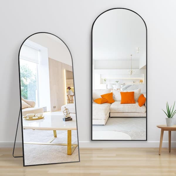 Unbranded 32 in. W x 71 in. H Black Arched Wooden Framed Full Length Mirror Modern Oversized Wall Mirror Full Body Mirror