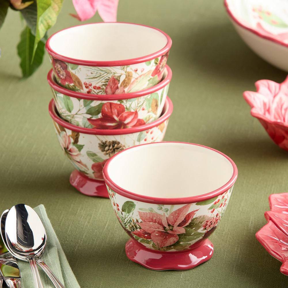 Winter Blooms Assorted Colors Ceramic Ice Cream Bowls 24 fl. oz. 5.25 in. x 3 in. (Set of 4) product image for price tracking