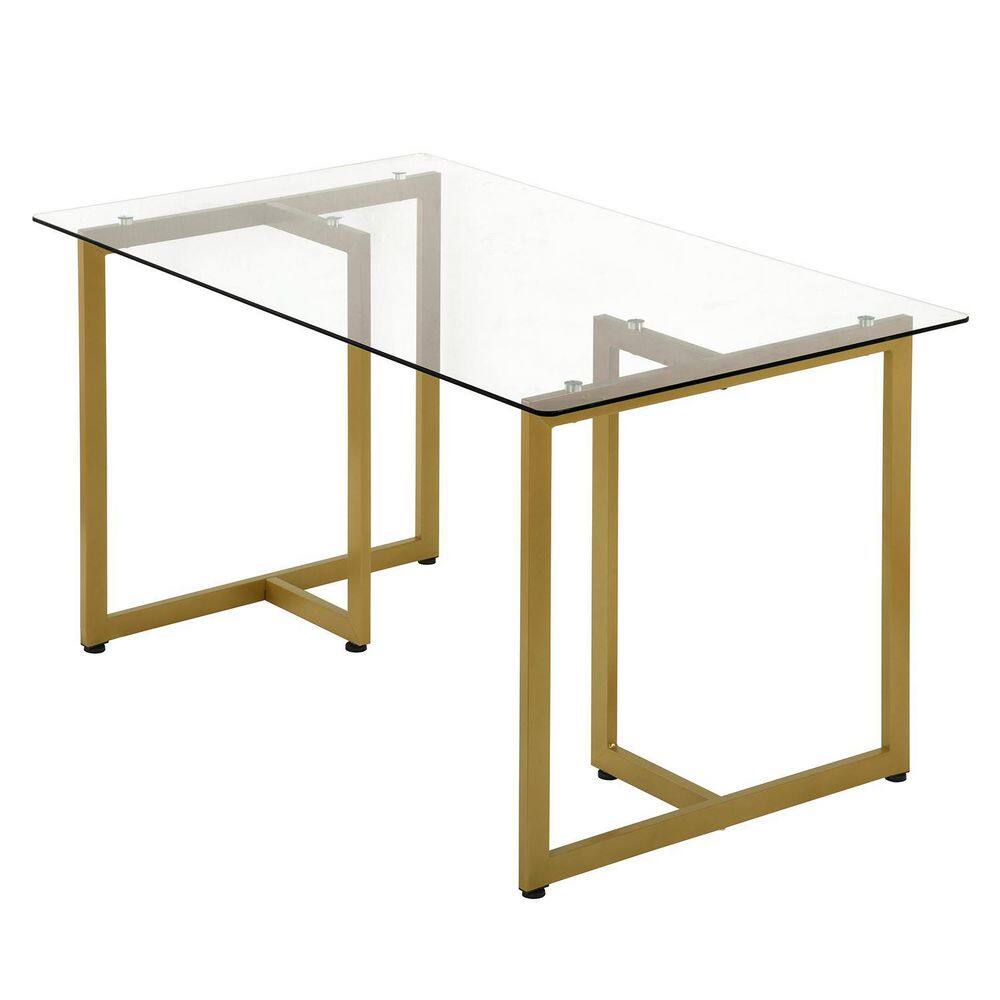 Homy Casa Slip 55 in. Rectangular Clear Tempered Glass Top Gold Base Elegant Dining Table (Seat