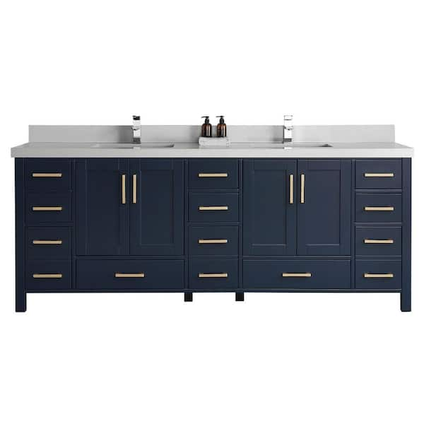 36 Quen Vanity with Undermount Sink - Midnight Navy Blue - Carrara Marble Widespread | Wood | Signature Hardware