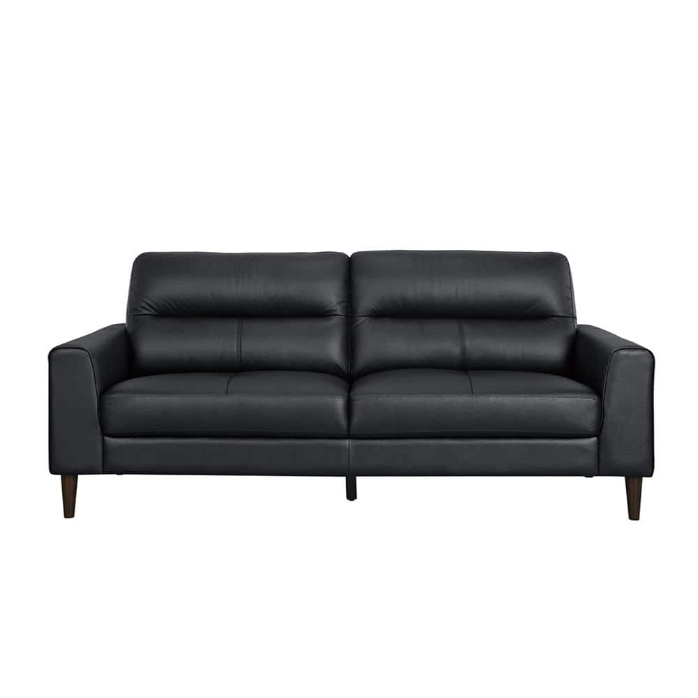 Milford 76 in. W Straight Arm Leather Match Rectangle Sofa in. Black