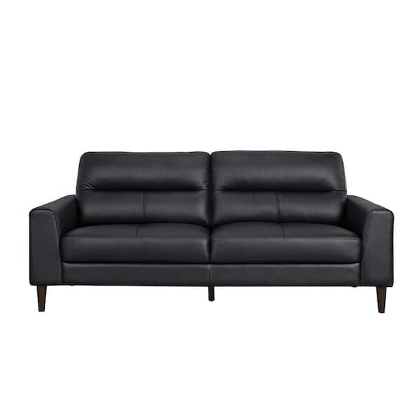 Lazzara Milford 76 in. W Straight Arm Leather Match Rectangle Sofa in. Black