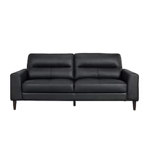Milford 76 in. W Straight Arm Leather Match Rectangle Sofa in. Black