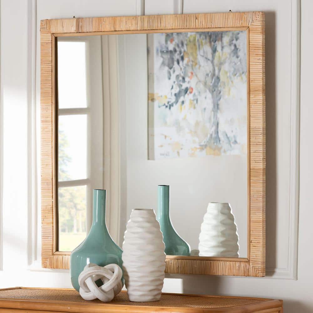 Bali & Pari Natural Mahogany and Rattan Square Wall Mirror