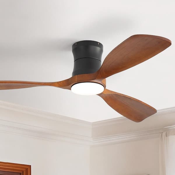 48 in. Indoor/Outdoor Flush Low Profile Standard Wood Black Ceiling Fan with LED Light Kits, 6-Speed DC Remote Control