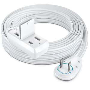 15 ft. 16/3 Light Duty Indoor Extension Cord 360° Rotating Flat Plug 2-Side 2-Prong Flat Wire with Cover, White