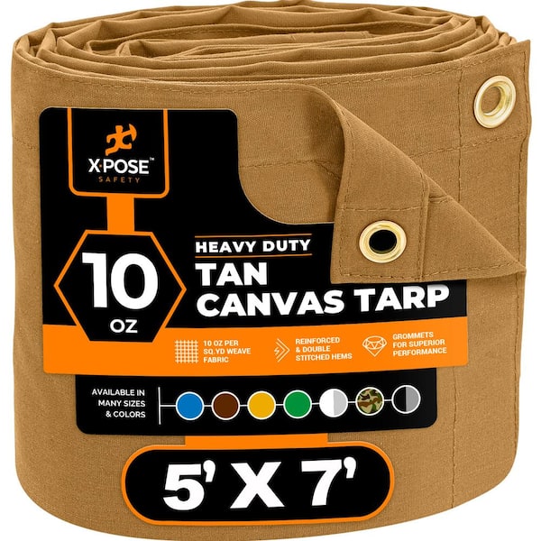 Canvas Heavy Duty 5 ft. W x 7 ft. L Tan 10 oz. Tarp