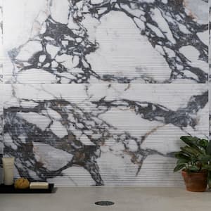 Signet Vibe Arabescato White 8 in. x 0.35 in. Textured Marble Look Matte Porcelain Wall Tile Sample