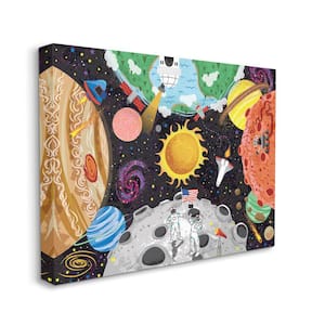 Lively Outer Space Astronauts on Moon By Arrolynn Weiderhold Unframed Print Astronomy Wall Art 16 in. x 20 in.
