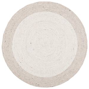 Braided Beige Ivory 7 ft. x 7 ft. Border Striped Round Area Rug