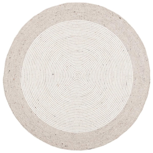 Braided 9 ft. x 9 ft. Beige/Ivory Striped Round Area Rug