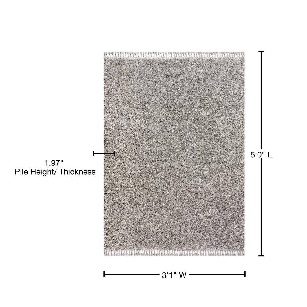 Gray Rectangular Reversible Shag Area Rug with Tassels