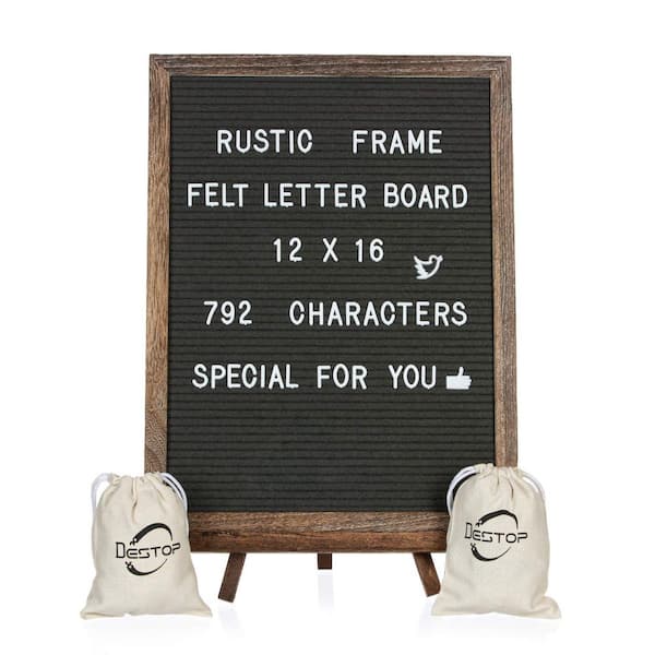 Angel Sar Rustic Vintage 16 in. x 12 in. Dark Grey Paulownia Wood Framed Felt Memo Board with 792-Letters, Numbers and Symbols