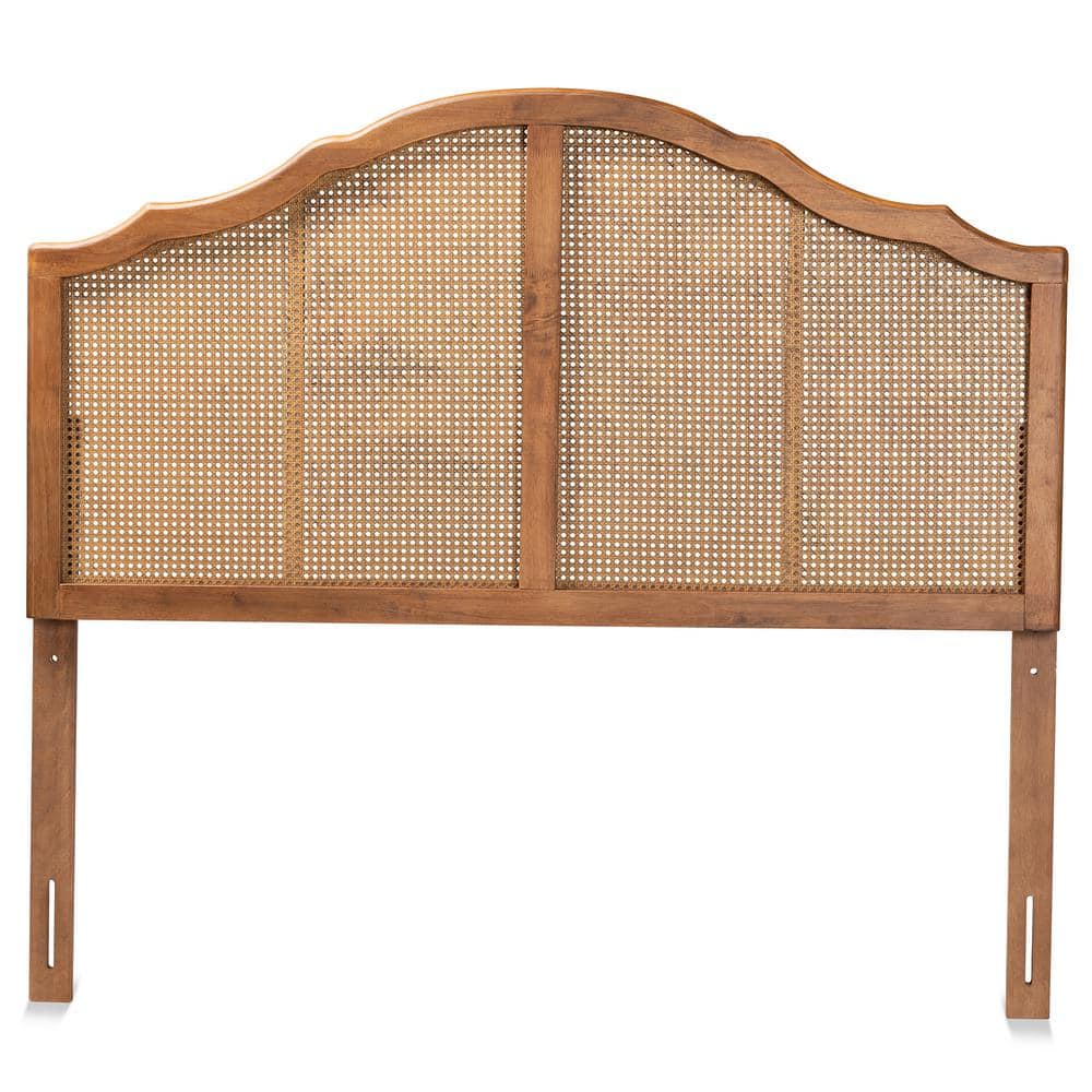 Ash Walnut Wood and Rattan King Size Arched Headboard