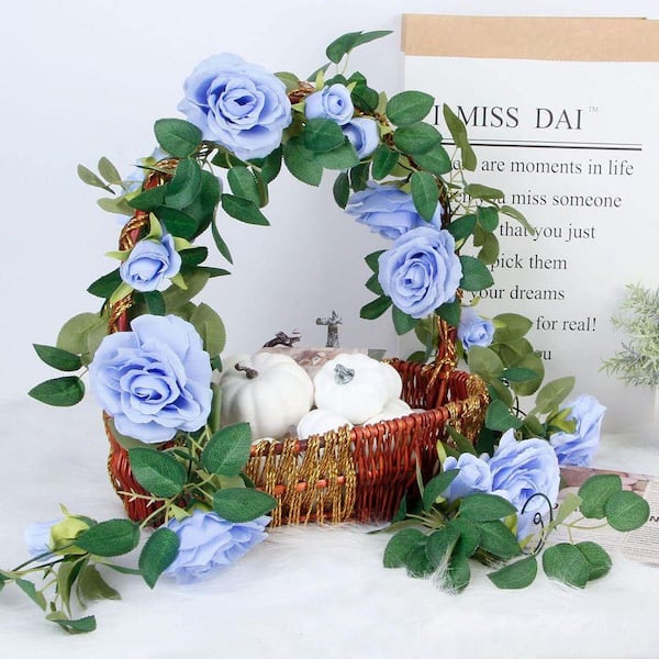 Wedding Series：4Pcs(6.5 FT) Blue Artificial Rose Vine Fake Flower