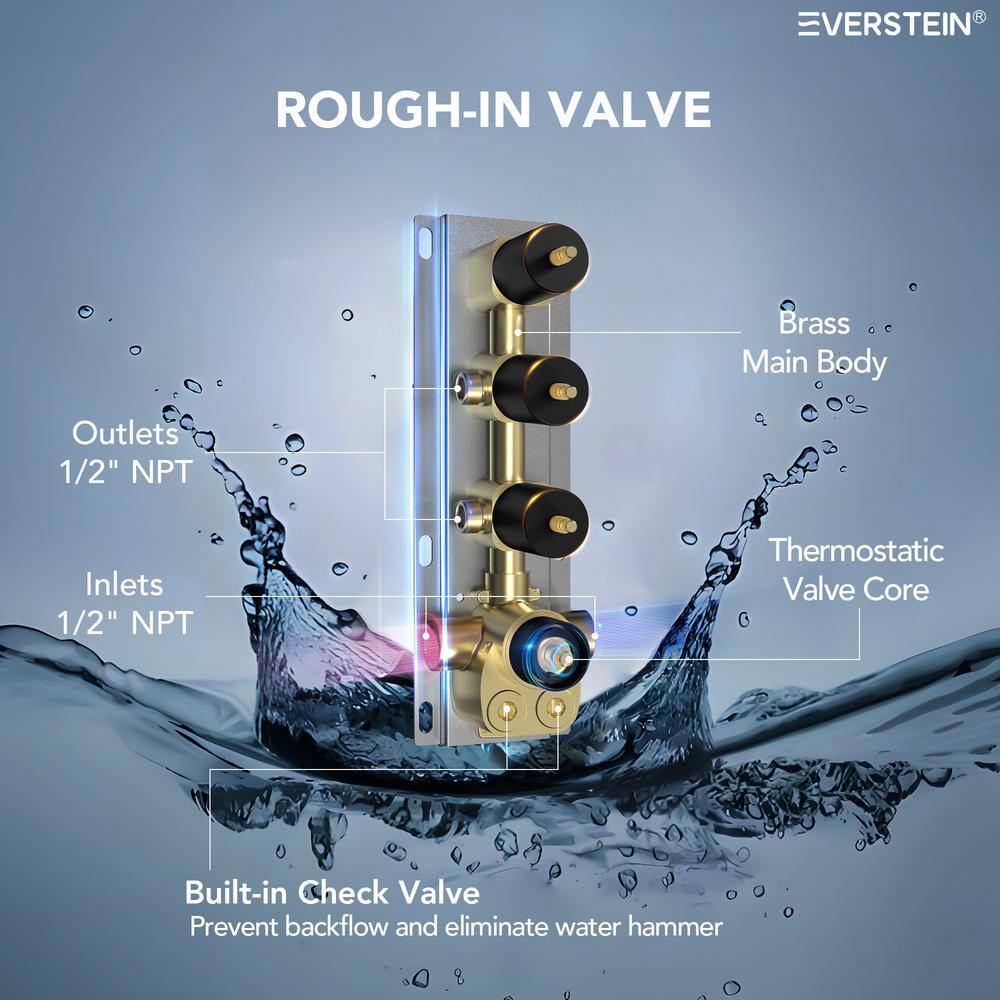 Matte Black Stainless Steel Dual Shower Head System with Thermostatic Valve