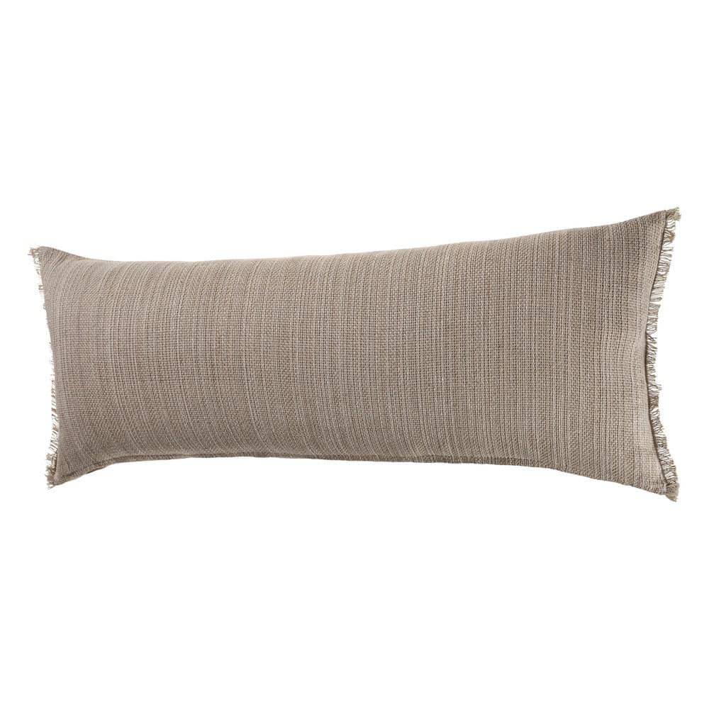 Modern Neutral Tan Woven Lumbar Throw Pillow with Textured Fringe