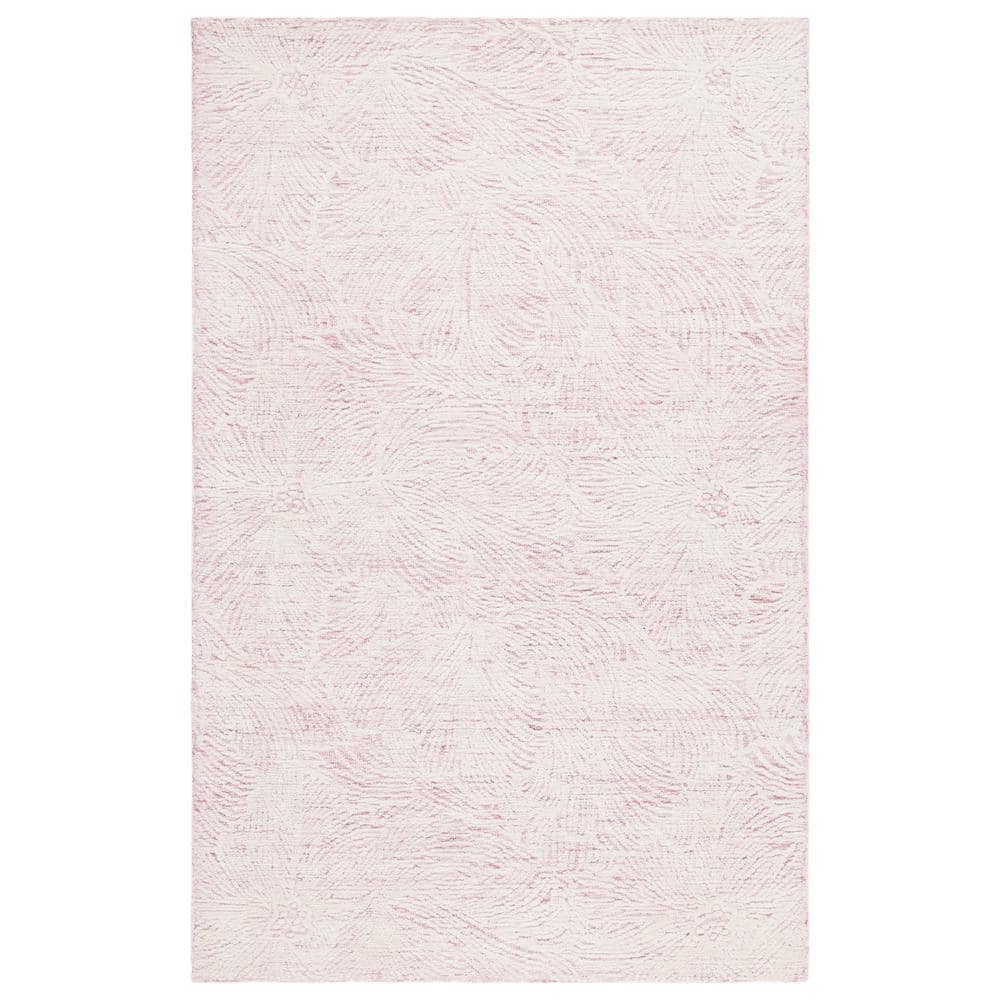 Handmade Pink and Ivory Wool Tufted Rectangular Area Rug