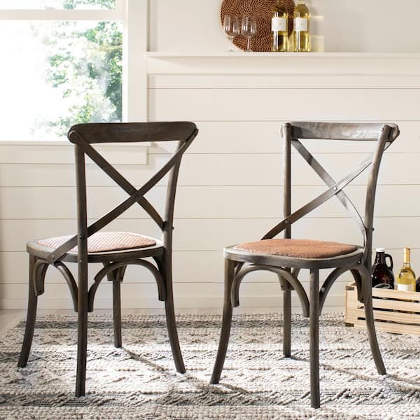 SAFAVIEH Franklin Distressed Colonial Weathered Gray X-Back Dining Chair (Set of 2)